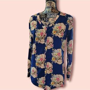 Skull Floral button down shirt